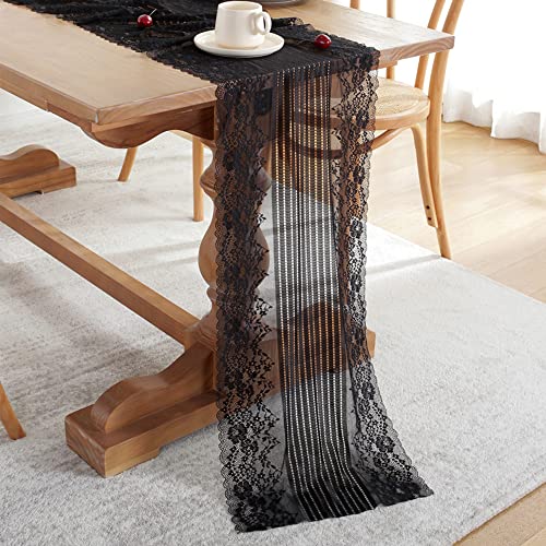 Spitzen Tischläufer Rechteckige Häkelspitze Hohle Mesh Tischdecke Dekoratives Tischband Edle Tischdeko für Rustikale Boho Geburtstage Hochzeit Party Esstisch Wohnzimmer Deko,140 x 38cm Schwarz von Duories