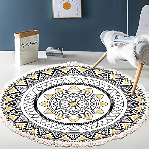 Vintage Boho Baumwolle Teppiche Mandala Muster Waschbar Handgewebte Böhmische Runder Teppich mit Quasten für Schlafzimmer Flur Wohnzimmer Couchtisch Fußmatten,Waschmaschinenfest,100CM Blumen #11 von Duories