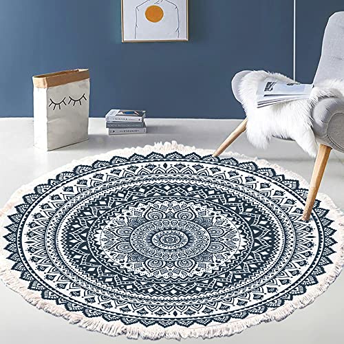 Vintage Boho Baumwolle Teppiche Mandala Muster Waschbar Handgewebte Böhmische Runder Teppich mit Quasten für Schlafzimmer Flur Wohnzimmer Couchtisch Fußmatten,Waschmaschinenfest,100CM Blumen #16 von Duories