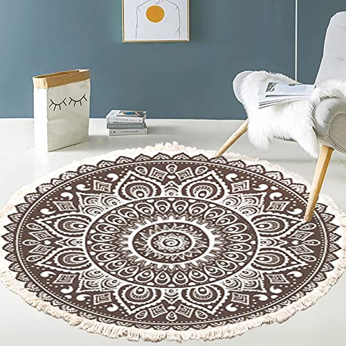 Vintage Boho Baumwolle Teppiche Mandala Muster Waschbar Handgewebte Böhmische Runder Teppich mit Quasten für Schlafzimmer Flur Wohnzimmer Couchtisch Fußmatten,Waschmaschinenfest,100CM Blumen #19 von Duories