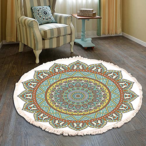 Vintage Boho Baumwolle Teppiche Mandala Muster Waschbar Handgewebte Böhmische Runder Teppich mit Quasten für Schlafzimmer Flur Wohnzimmer Couchtisch Fußmatten,Waschmaschinenfest,100CM Blumen #23 von Duories