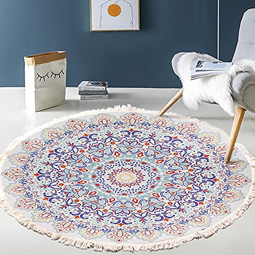 Vintage Boho Baumwolle Teppiche Mandala Muster Waschbar Handgewebte Böhmische Runder Teppich mit Quasten für Schlafzimmer Flur Wohnzimmer Couchtisch Fußmatten,Waschmaschinenfest,100CM Blumen #5 von Duories