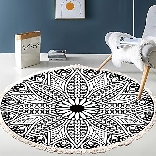 Vintage Boho Baumwolle Teppiche Mandala Muster Waschbar Handgewebte Böhmische Runder Teppich mit Quasten für Schlafzimmer Flur Wohnzimmer Couchtisch Fußmatten,Waschmaschinenfest,120CM Blumen #17 von Duories