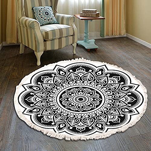 Vintage Boho Baumwolle Teppiche Mandala Muster Waschbar Handgewebte Böhmische Runder Teppich mit Quasten für Schlafzimmer Flur Wohnzimmer Couchtisch Fußmatten,Waschmaschinenfest,60CM Blumen #21 von Duories