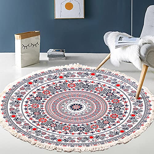 Vintage Boho Baumwolle Teppiche Mandala Muster Waschbar Handgewebte Böhmische Runder Teppich mit Quasten für Schlafzimmer Flur Wohnzimmer Couchtisch Fußmatten,Waschmaschinenfest,60CM Blumen #3 von Duories