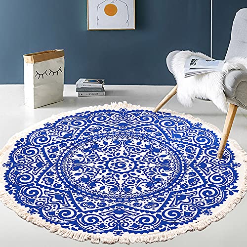 Vintage Boho Baumwolle Teppiche Mandala Muster Waschbar Handgewebte Böhmische Runder Teppich mit Quasten für Schlafzimmer Flur Wohnzimmer Couchtisch Fußmatten,Waschmaschinenfest,60CM Blumen #8 von Duories