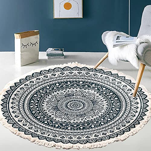 Vintage Boho Baumwolle Teppiche Mandala Muster Waschbar Handgewebte Böhmische Runder Teppich mit Quasten für Schlafzimmer Flur Wohnzimmer Couchtisch Fußmatten,Waschmaschinenfest,80CM Blumen #1 von Duories