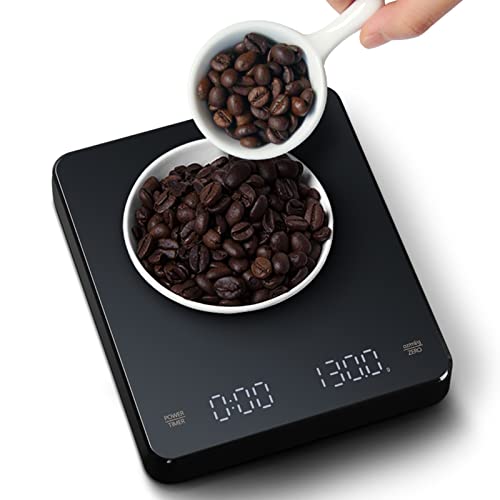 Digitale Kaffeewaage mit Timer, 3kg/0.1g Hohe Präzision, LED Digital Kaffee Waage tragbare Küchenwaage, Abschaltautomatik von Duoruameng