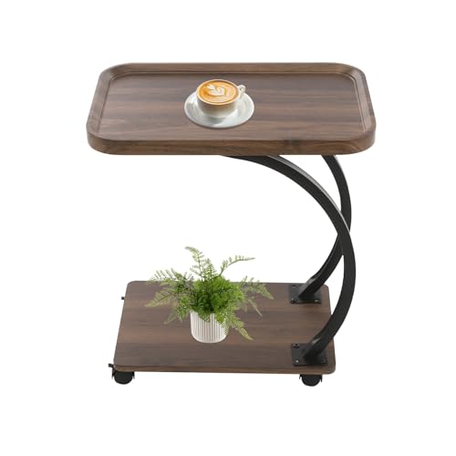 Duoruameng Beistelltisch C Form Sofatisch Kleiner Couchtisch mit Rollen Holz haben Nussbaum Finish Side Table für Wohnzimmer und Schlafzimmer Duoruameng Beistelltisch C Form Sofatisch Kleiner Couchtisch mit Rollen Holz haben Nussbaum Finish Side Table für Wohnzimmer und Schlafzimmer von Duoruameng
