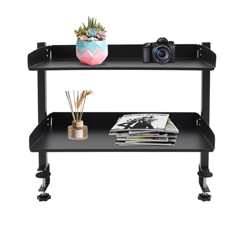 Duoruameng Klemmregal Schreibtischregal, 2/3 Etagen Klemmbare Schreibtisch Organizer Regal, Schwarz Clamp-on Desk Shelf, 44 x 22 x 39 cm (2-stufig) von Duoruameng
