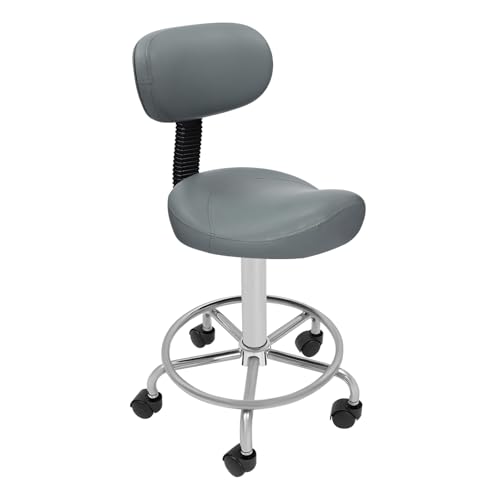 Duoruameng Sattelhocker mit Rückenlehne & Rollen, Ergonomischer Hebe-Sattel-Hocker, 360° Drehbar Arbeitshocker Bürohocker, Höhenverstellbar (45-59 cm), Grau von Duoruameng