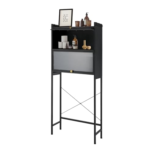 Duoruameng Waschmaschinenschrank, 2 Türen Hochschrank für Waschmaschine und Trockner, Badezimmerschrank Toilettenschrank, Schwarz, 70 x 25 x 167cm von Duoruameng