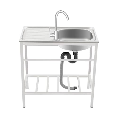 Freistehend Spüle Edelstahl Waschbecken mit Wasserhahn Kommerziell Küchenspüle mit Lagerregalen für Restaurant Outdoor (Size : 75x40x75cm) von Duoruameng