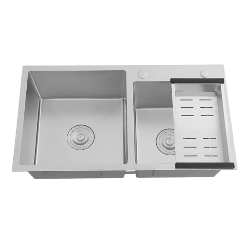 Küchenspüle 2 Becken, Edelstahl Doppelspüle mit Abtropfkorb, Einbauspüle Küche Spülbecken 78 x 43 x 21cm von Duoruameng