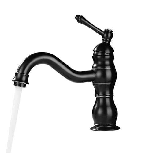 Wasserhahn Bad Schwarz Retro Waschtischarmatur Messing Einhebelmischer Waschbecken Badarmatur von Duoruameng