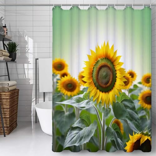 Duosm 3D Blumen Sonnenblume Duschvorhang 120 x 200, Wasserdicht Waschbar Anti-Schimmel Polyester Duschvorhänge Country-Chic Shower Curtain Badvorhänge mit Ringe für Badezimmer von Duosm