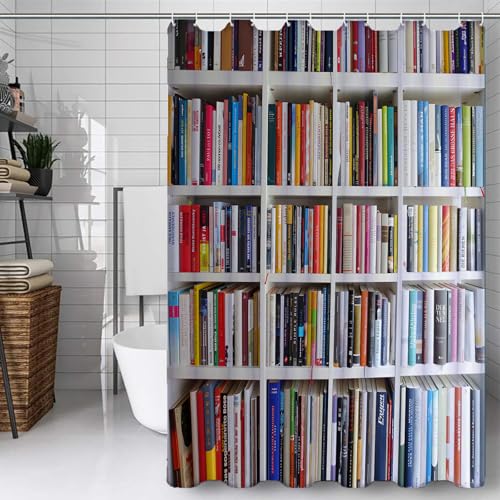 Duosm 3D Bücher Duschvorhang 240x200, Wasserdicht Waschbar Anti-Schimmel Polyester Duschvorhänge Minimalistisch Shower Curtain Badvorhänge mit 12 Ringe für Badezimmer von Duosm