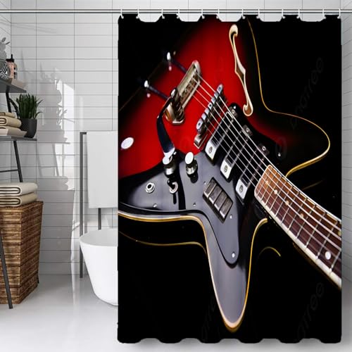Duosm 3D Gitarre Duschvorhang 200x200, Wasserdicht Waschbar Anti-Schimmel Polyester Duschvorhänge Musik Gitarre Shower Curtain Badvorhänge mit 12 Ringe für Badezimmer von Duosm