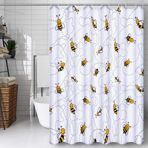 Duosm 3D Süße Biene Duschvorhang 180x200, Wasserdicht Waschbar Anti-Schimmel Polyester Duschvorhänge Niedlich Shower Curtain Badvorhänge mit 12 Ringe für Badezimmer von Duosm
