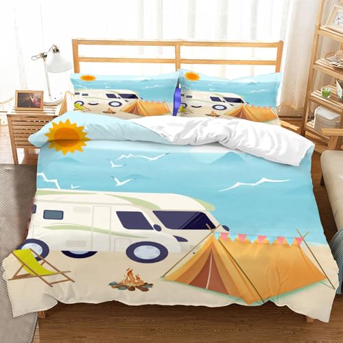 Duosm Bettwäsche 135x200 Wohnmobil 3D, Weiche Atmungsaktiv Mikrofaser Bettzeug Set Wohnmobil Bettwäsche-Sets, Bettbezug und 2 Kissenbezug 80x80 cm von Duosm