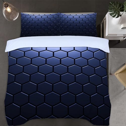 Geometrisch Bettwäsche 135x200 Hexagon Bettwäsche-Sets, 3D Microfaser Bettbezug 3Teilig Duvet Cover mit Reißverschluss und 2 Kissenbezug 80x80cm von Duoyesm