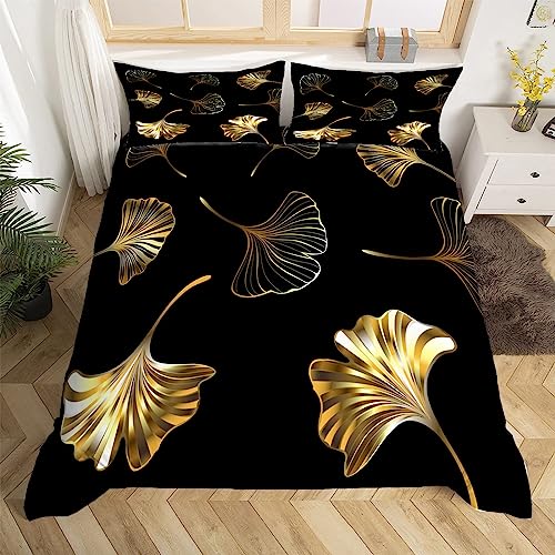 Ginkgo-Blatt Bettwäsche 135x200 Blatt Bettwäsche-Sets, 3D Microfaser Bettbezug 3Teilig Duvet Cover mit Reißverschluss und 2 Kissenbezug 80x80cm von Duoyesm