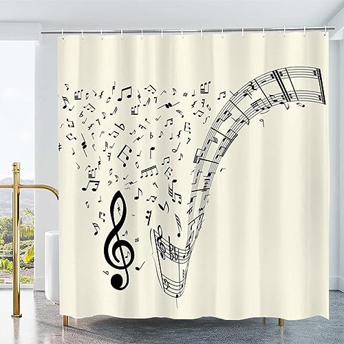 Musik Noten Duschvorhang 240x200, Wasserdicht Waschbar Anti-Schimmel Polyester Duschvorhänge Dauben Shower Curtain Badvorhänge mit 12 Ringe für Badezimmer von Duoyesm