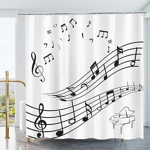 Musiknoten Duschvorhang 180x200, Wasserdicht Waschbar Anti-Schimmel Polyester Duschvorhänge Einfach Shower Curtain Badvorhänge mit 12 Ringe für Badezimmer von Duoyesm