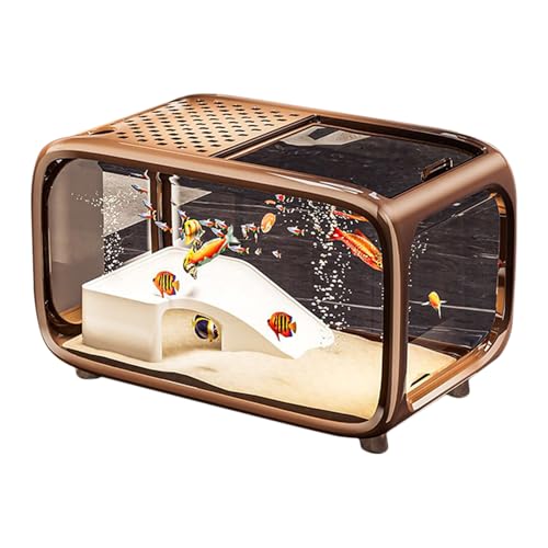 Duqulle Desktop Aquarium,Kleines Betta Aquarium Mit Kletterdekoration | Klarer Lebensraum mit Futteröffnung für Shrimps Schnecken Wasserpflanzen und Betta Fische von Duqulle