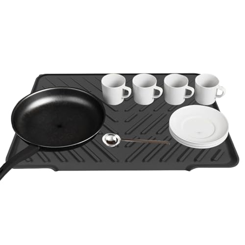 Duqulle Silicone Spülmatte Mit Ablauf | Spülbeckenmatte Arbeitsplatte Geschirrablauf Antiverschütten | Schnelltrocknende Hygienische Unterlage Vielseitig Für Küchenutensilien von Duqulle