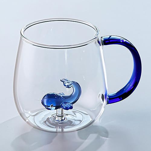 Duqulle -Tier-Kaffeetasse, Süßer Wal I Inneren, 400 Ml, Klare Glas-Kaffeetasse Mit Henkel, Neuartige -Tier-Tassen, Hitzebeständige Niedliche Tassen, Teetasse, Milchtasse von Duqulle