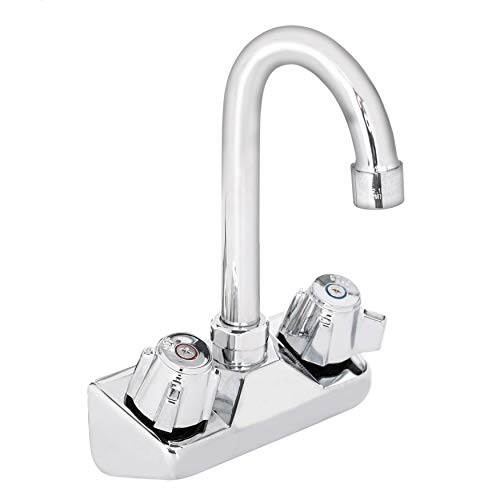 DuraSteel Küchenspüle, Wandhalterung, 10,2 cm Zentrum, kommerzielle Küchenspüle, Wasserhahn mit 8,9 cm Schwanenhals-Auslauf – Doppelknopfgriffe – Messingkonstruktion & Chrom poliert von DuraSteel