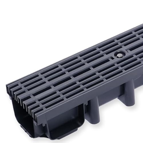 Durabern 3-Meter Entwässerungsrinnenset Entwässerungsrinne 98 mm 3m Set - Hochwertige Ablaufrinne für Garten, Hof & Terrasse (PP Line Schwarz (A15, 1,5t)) von Durabern