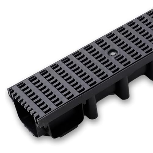Durabern 3-Meter Entwässerungsrinnenset Entwässerungsrinne 98 mm 3m Set - Hochwertige Ablaufrinne für Garten, Hof & Terrasse (PVC Grid Graphit (B125, 12,5t)) von Durabern
