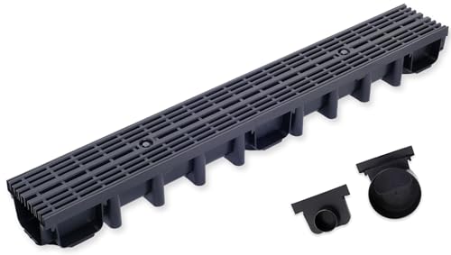 Durabern Entwässerungsrinne Set Entwässerungsrinnenset 98 mm - Hochwertige Ablaufrinne für Garten, Hof & Terrasse (1m, Schwarz - Line) von Durabern