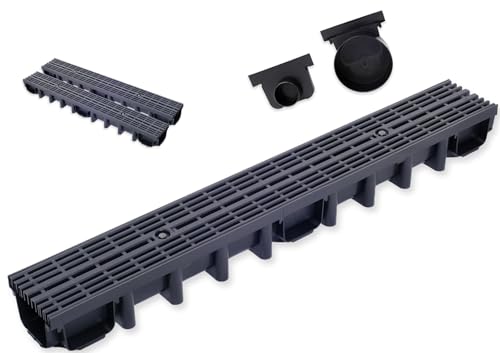 Durabern Entwässerungsrinne Set Entwässerungsrinnenset 98 mm - Hochwertige Ablaufrinne für Garten, Hof & Terrasse (2m, Schwarz - Line) von Durabern