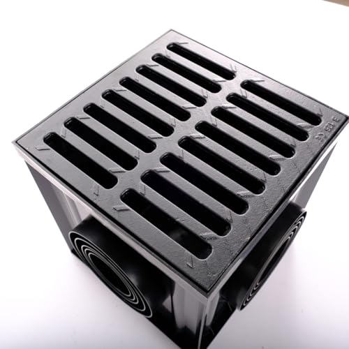 Durabern Hofablauf 300x300 Kunststoffrost Gartenablauf Bodenablauf Regenablauf Regensinkkasten Hofeinlauf A15 1,5 Tonnen Hofsinkkasten 30x30 cm (B125 Gusseisenrost 12,5t) von Durabern