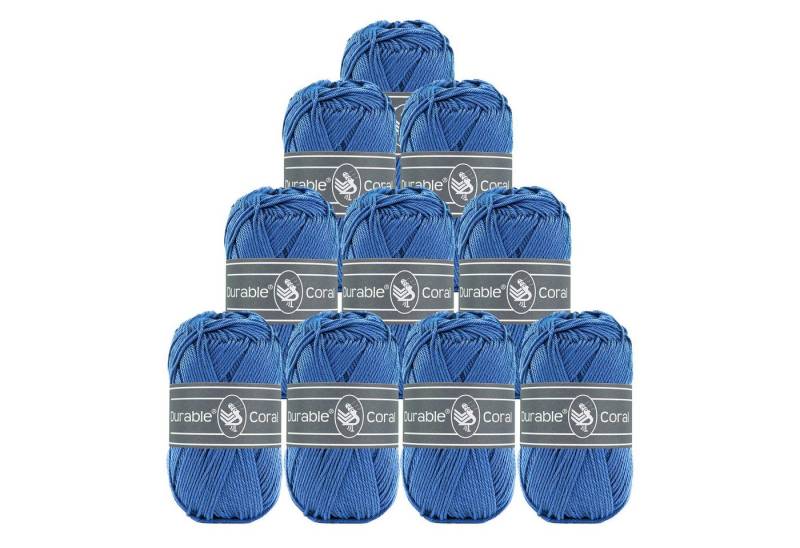 Durable® Yarn 10 x 50g Strick- u. Häkelgarn Durable Coral Baumwolle Sommergarn Häkelwolle, 1250 m (Sparpaket (10 Knäuel je 50g), 2106 mittelblau von Durable® Yarn