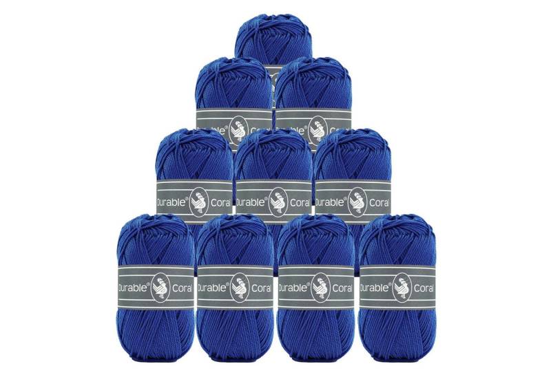 Durable® Yarn 10 x 50g Strick- u. Häkelgarn Durable Coral Baumwolle Sommergarn Häkelwolle, 1250 m (Sparpaket (10 Knäuel je 50g), 2110 königsblau von Durable® Yarn