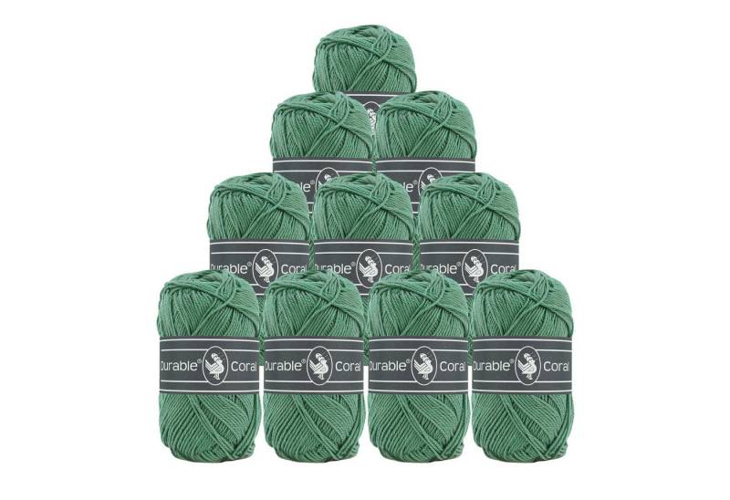 Durable® Yarn 10 x 50g Strick- u. Häkelgarn Durable Coral Baumwolle Sommergarn Häkelwolle, 1250 m (Sparpaket (10 Knäuel je 50g), 2133 patinagrün von Durable® Yarn