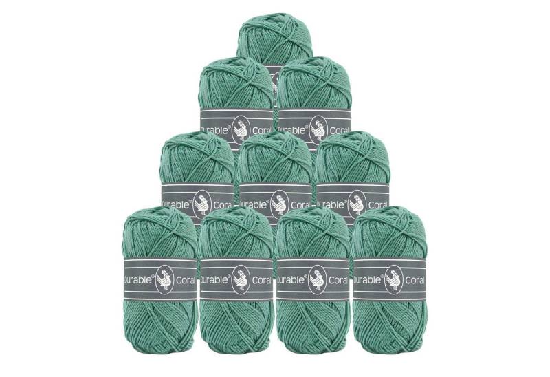 Durable® Yarn 10 x 50g Strick- u. Häkelgarn Durable Coral Baumwolle Sommergarn Häkelwolle, 1250 m (Sparpaket (10 Knäuel je 50g), 2134 graugrün von Durable® Yarn
