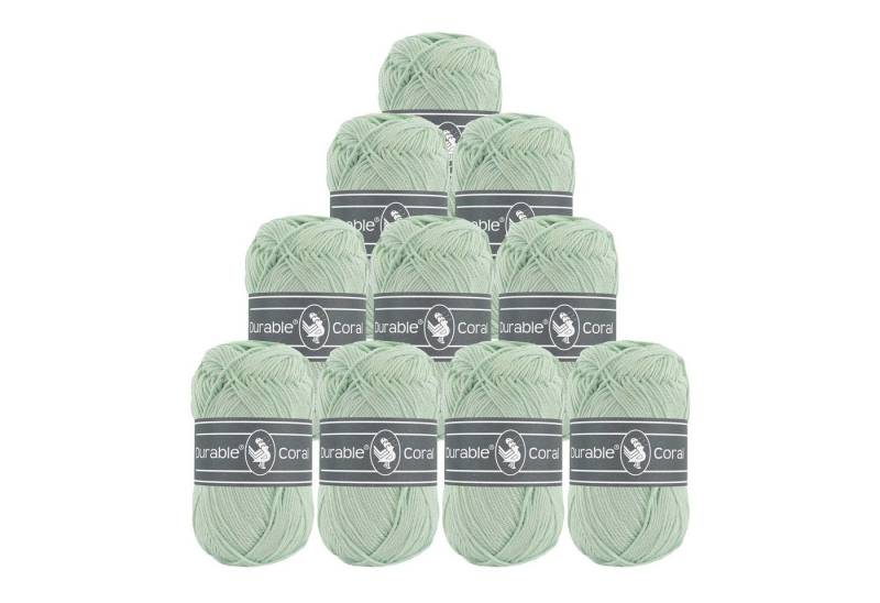 Durable® Yarn 10 x 50g Strick- u. Häkelgarn Durable Coral Baumwolle Sommergarn Häkelwolle, 1250 m (Sparpaket (10 Knäuel je 50g), 2137 blassgrün von Durable® Yarn