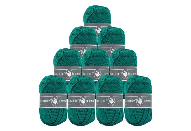 Durable® Yarn 10 x 50g Strick- u. Häkelgarn Durable Coral Baumwolle Sommergarn Häkelwolle, 1250 m (Sparpaket (10 Knäuel je 50g), 2140 opalgrün von Durable® Yarn