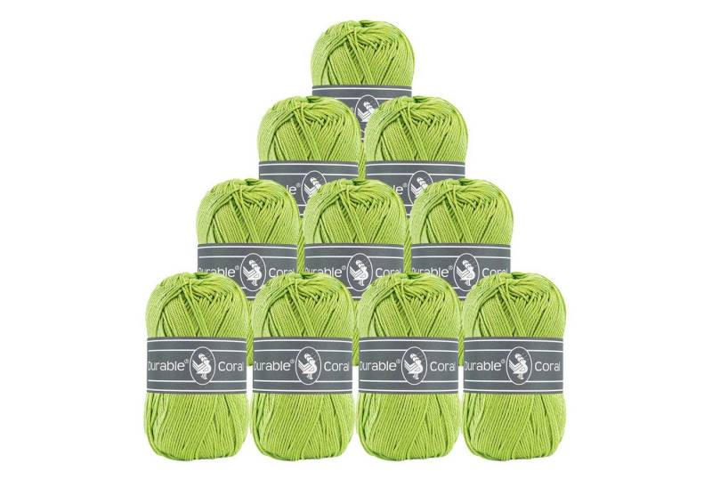 Durable® Yarn 10 x 50g Strick- u. Häkelgarn Durable Coral Baumwolle Sommergarn Häkelwolle, 1250 m (Sparpaket (10 Knäuel je 50g), 2146 gelbgrün von Durable® Yarn
