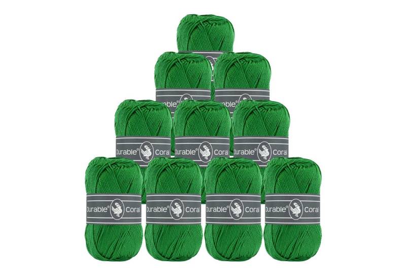Durable® Yarn 10 x 50g Strick- u. Häkelgarn Durable Coral Baumwolle Sommergarn Häkelwolle, 1250 m (Sparpaket (10 Knäuel je 50g), 2147 grün von Durable® Yarn