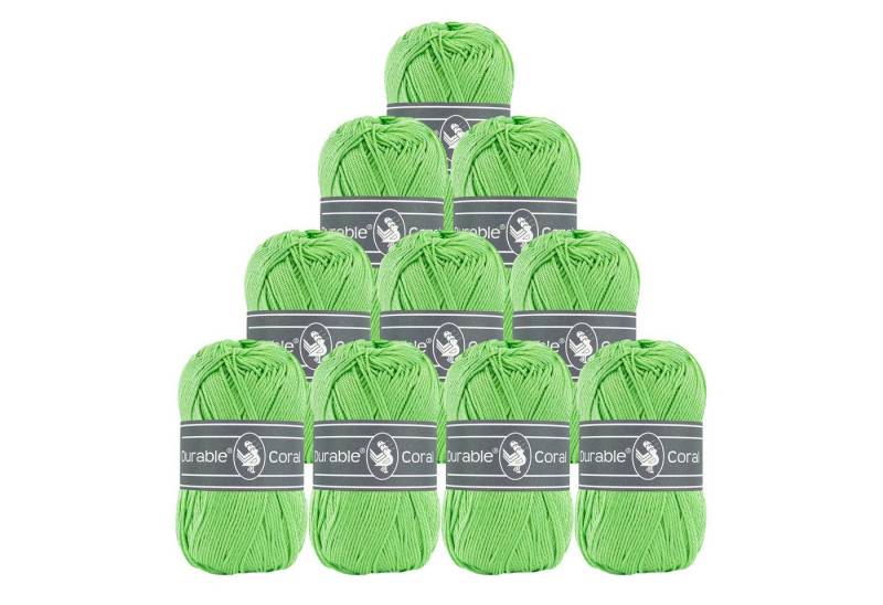 Durable® Yarn 10 x 50g Strick- u. Häkelgarn Durable Coral Baumwolle Sommergarn Häkelwolle, 1250 m (Sparpaket (10 Knäuel je 50g), 2155 apfelgrün von Durable® Yarn