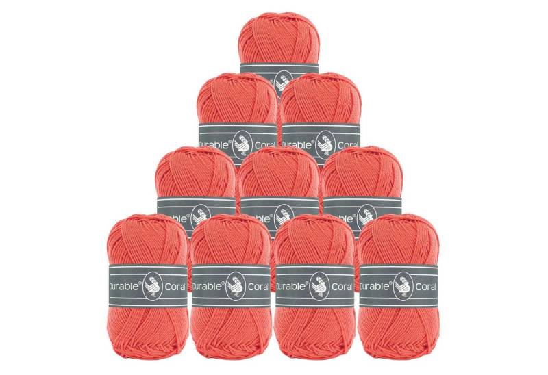 Durable® Yarn 10 x 50g Strick- u. Häkelgarn Durable Coral Baumwolle Sommergarn Häkelwolle, 1250 m (Sparpaket (10 Knäuel je 50g), 2190 coral von Durable® Yarn