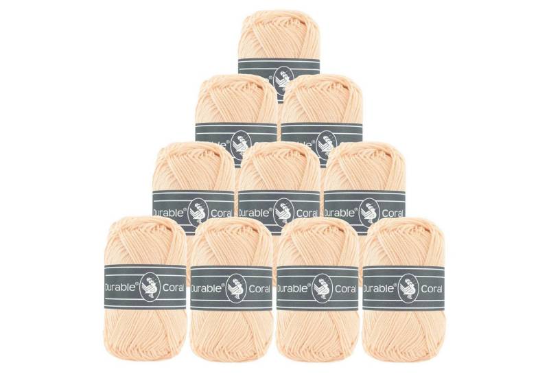 Durable® Yarn 10 x 50g Strick- u. Häkelgarn Durable Coral Baumwolle Sommergarn Häkelwolle, 1250 m (Sparpaket (10 Knäuel je 50g), 2191 vanille von Durable® Yarn