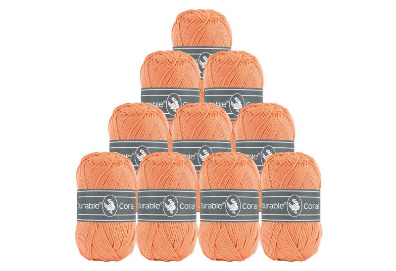 Durable® Yarn 10 x 50g Strick- u. Häkelgarn Durable Coral Baumwolle Sommergarn Häkelwolle, 1250 m (Sparpaket (10 Knäuel je 50g), 2195 pastellorange von Durable® Yarn