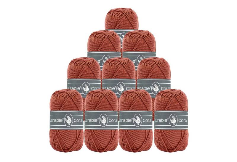 Durable® Yarn 10 x 50g Strick- u. Häkelgarn Durable Coral Baumwolle Sommergarn Häkelwolle, 1250 m (Sparpaket (10 Knäuel je 50g), 2207 kupferbraun von Durable® Yarn